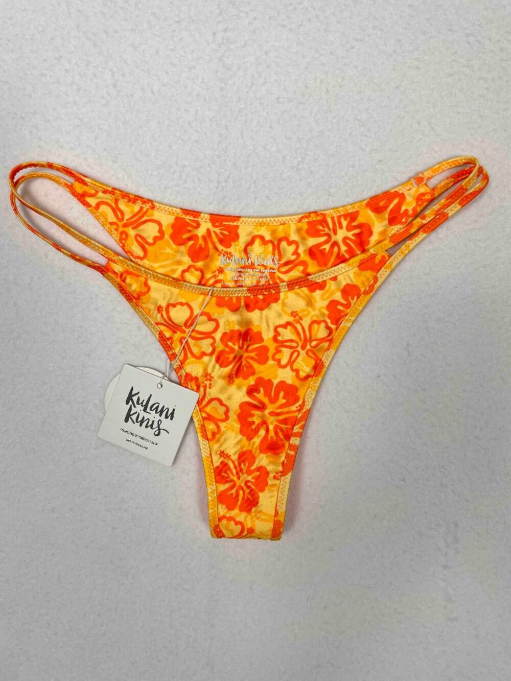 KuLani Kinis NWT Twin Strap Cheeky Bikini Bottoms Tangerine Floral Womens Size L